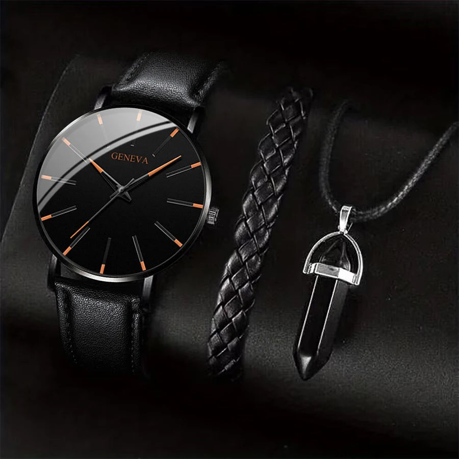 Men's Watch + Necklace + Bracelet Set