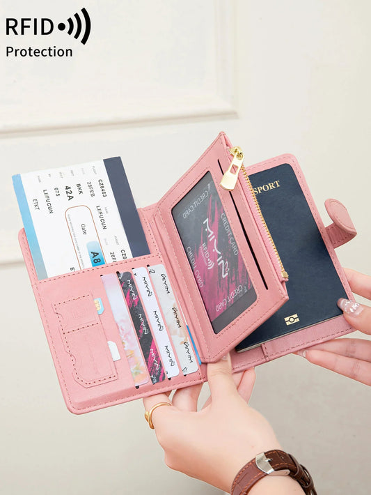 RFID-blocking PU leather passport holder with card slots