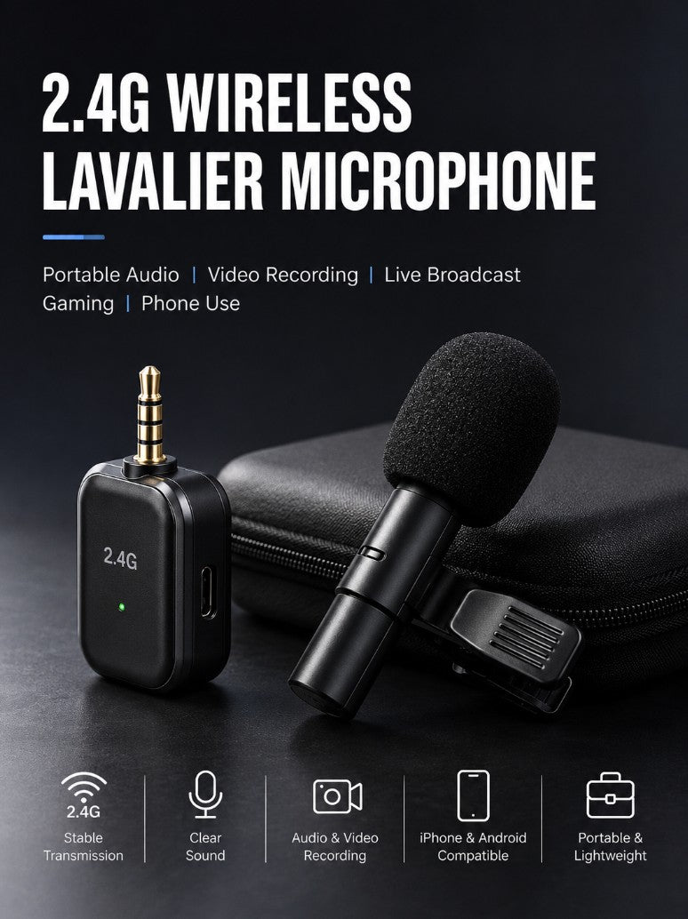 2.4G wireless lavalier microphone for phones and cameras