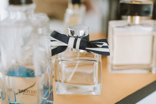 Elegant perfume bottles in close-up