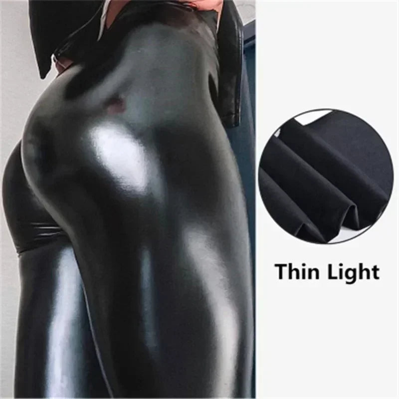 Black PU Leather Tights - High Waist