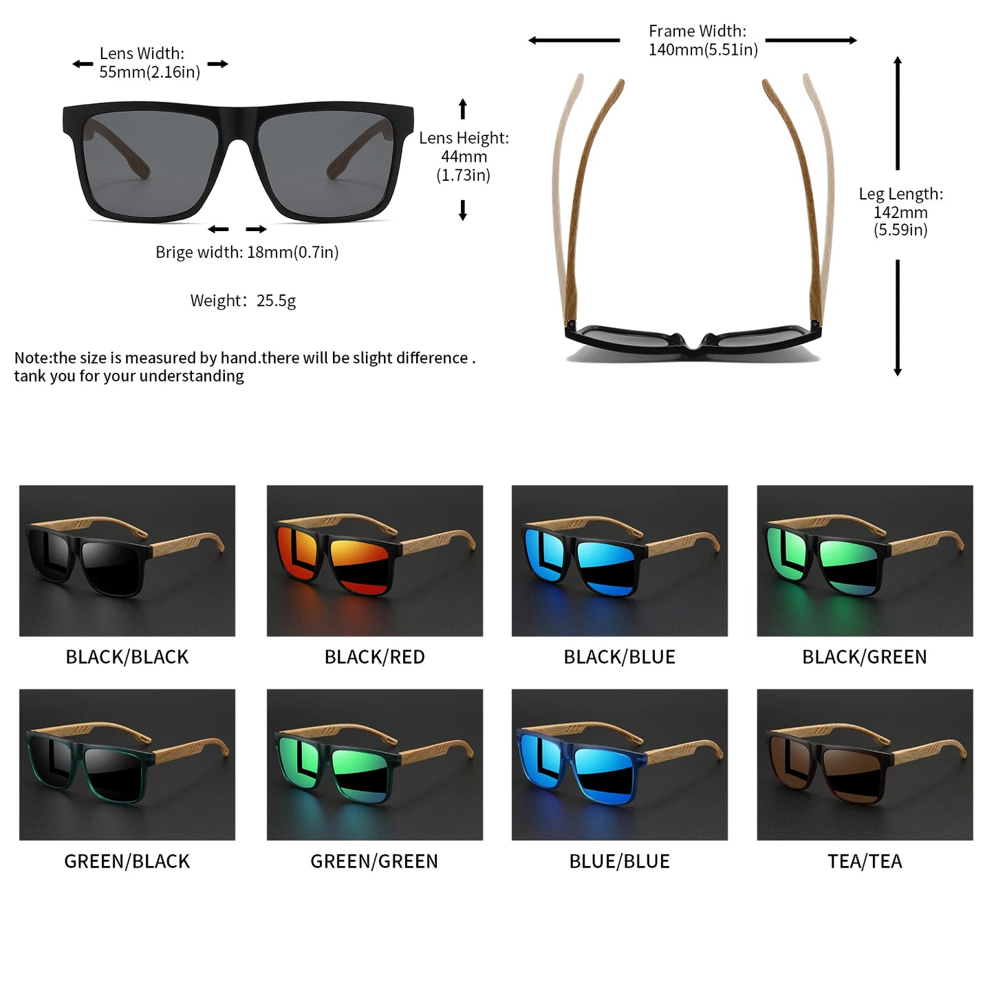 Square Sunglasses - Wood Grain Hinge