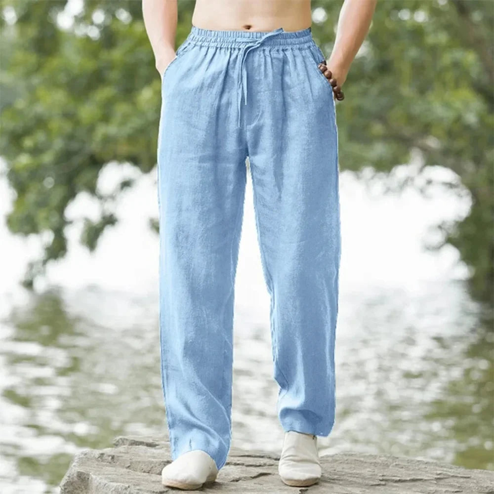 Linen-Blend Wide-Leg Pants