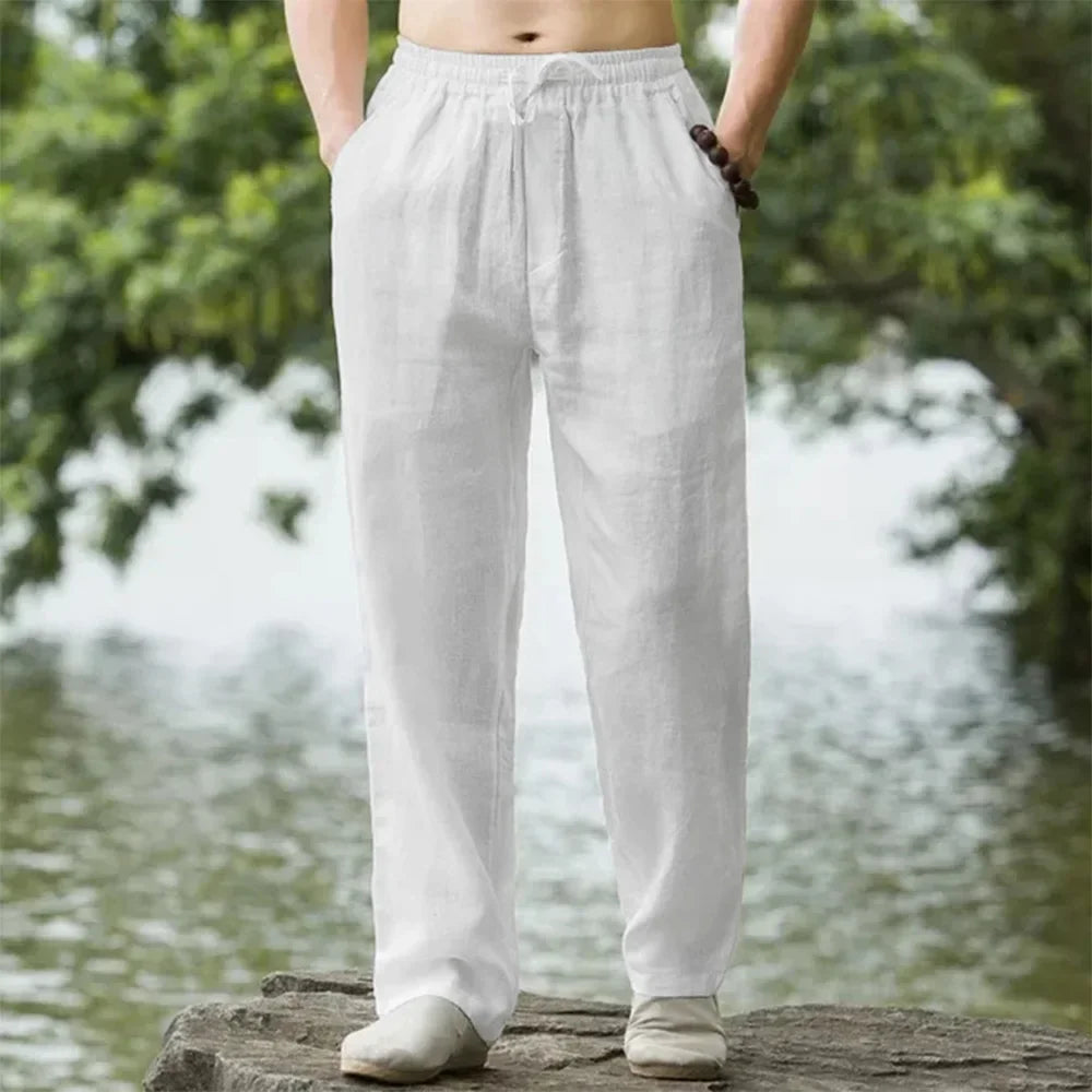 Linen-Blend Wide-Leg Pants