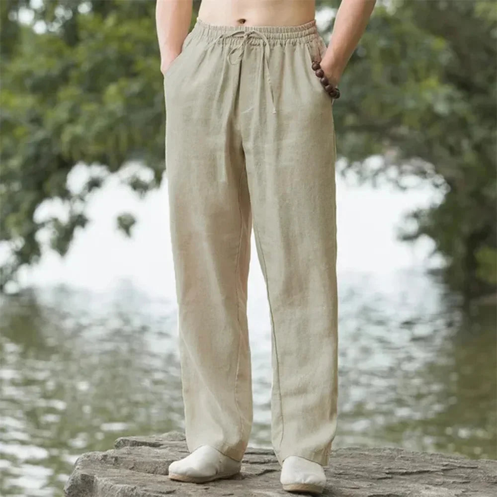 Linen-Blend Wide-Leg Pants