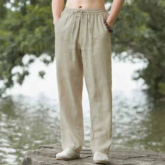 Linen-Blend Wide-Leg Pants
