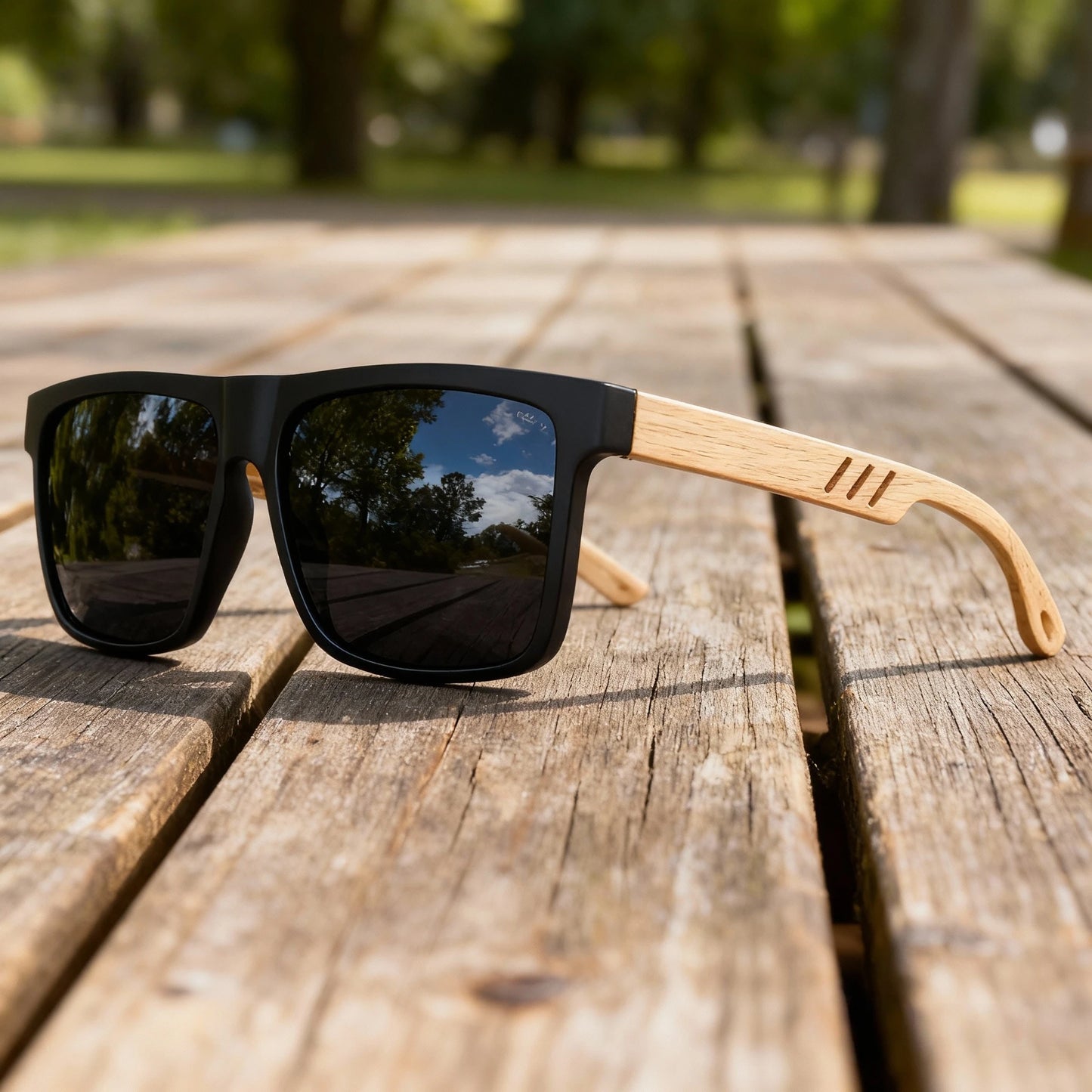 Square Sunglasses - Wood Grain Hinge