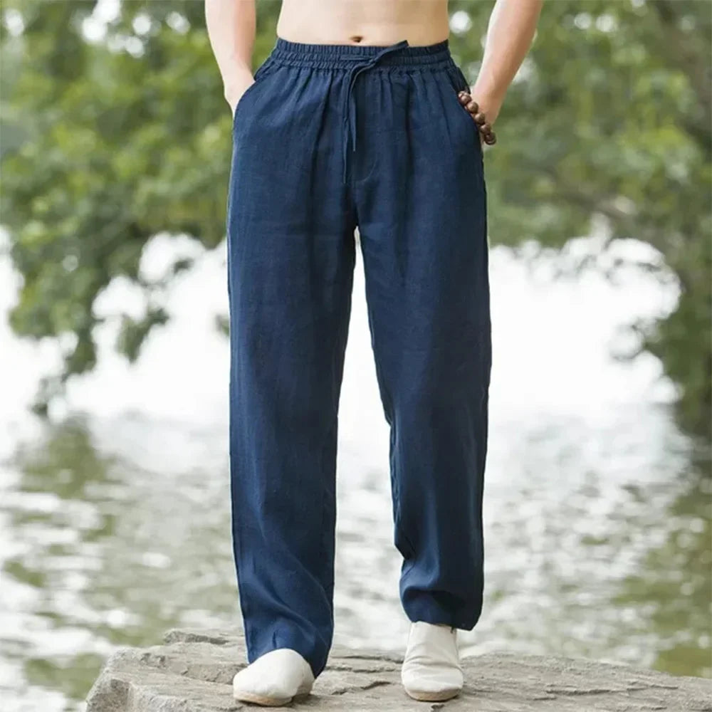 Linen-Blend Wide-Leg Pants