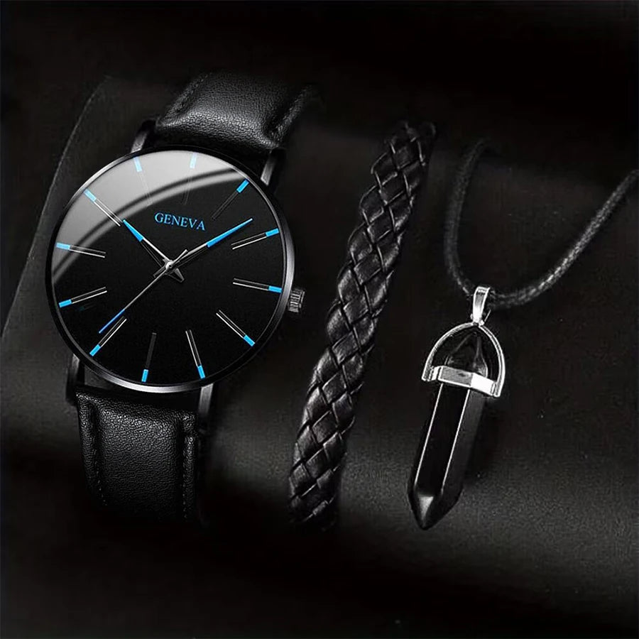 Men's Watch + Necklace + Bracelet Set