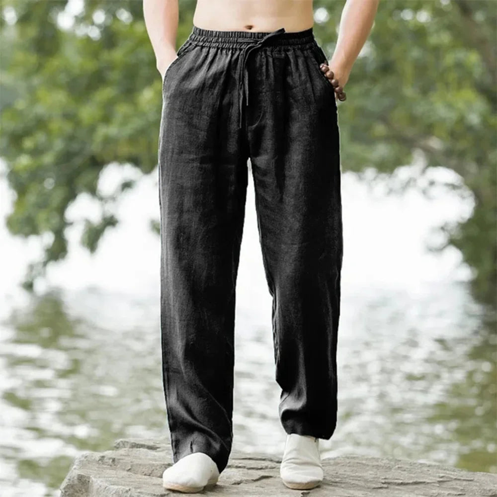 Linen-Blend Wide-Leg Pants