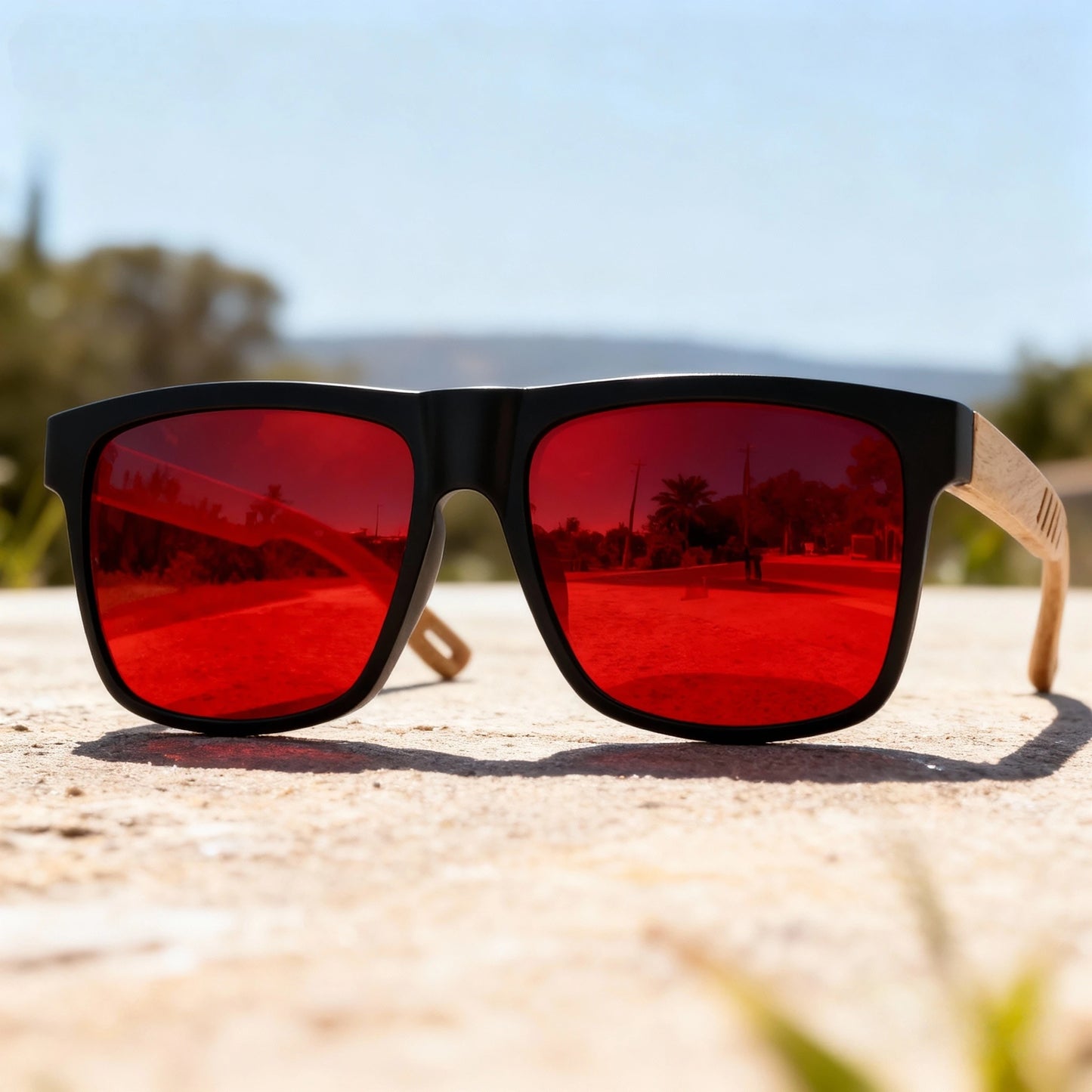 Square Sunglasses - Wood Grain Hinge