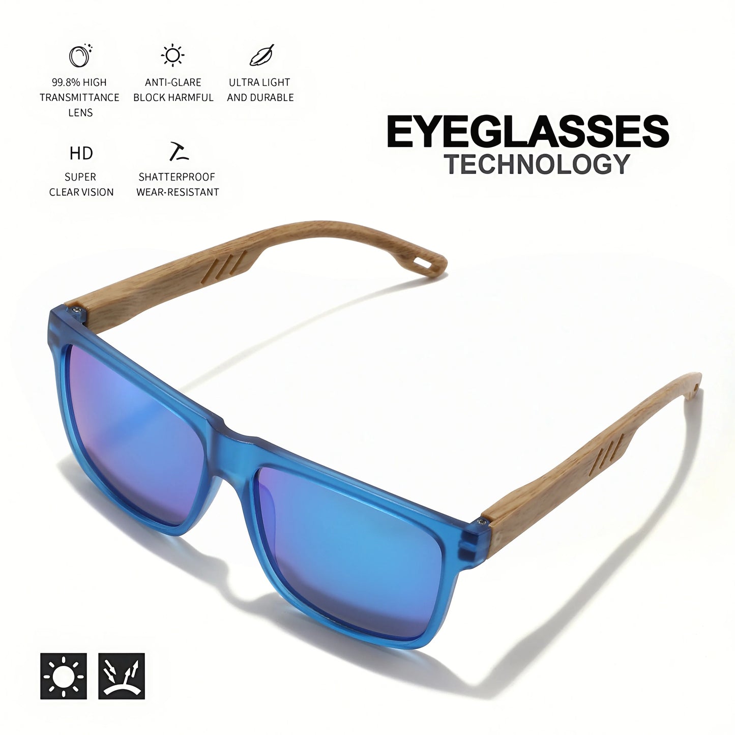 Square Sunglasses - Wood Grain Hinge