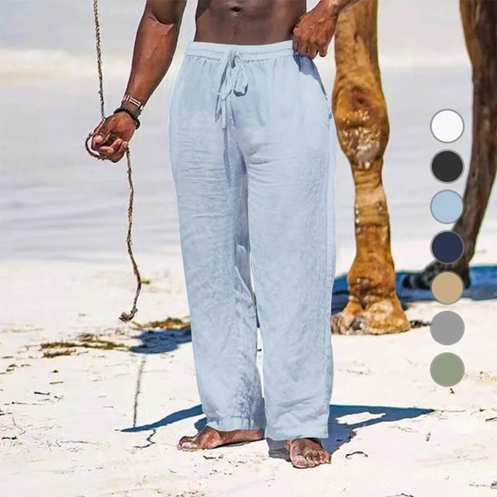 Linen-Blend Wide-Leg Pants