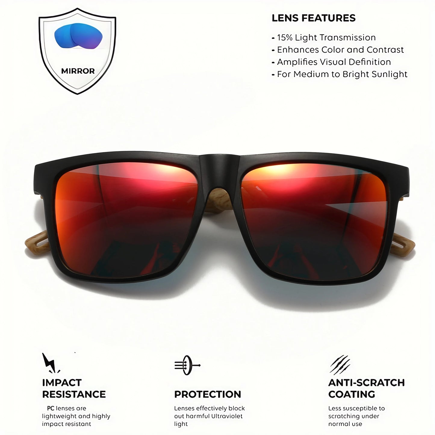 Square Sunglasses - Wood Grain Hinge