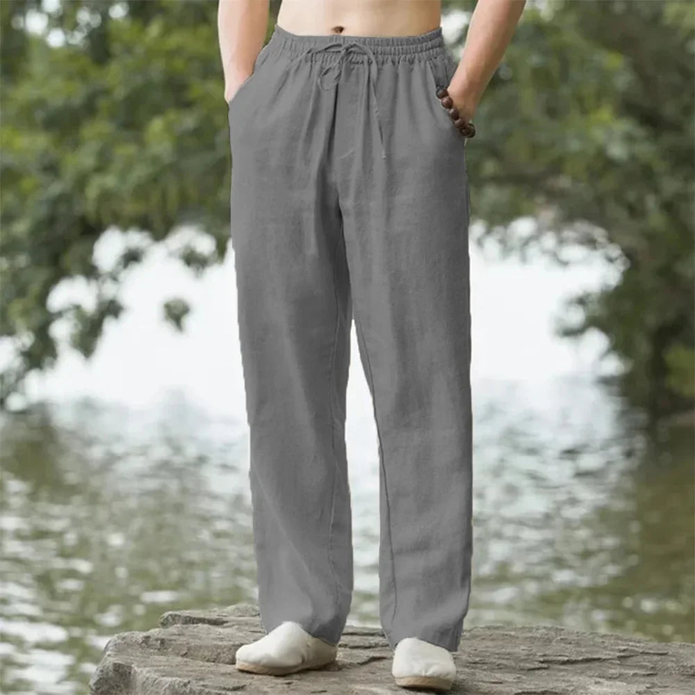 Linen-Blend Wide-Leg Pants
