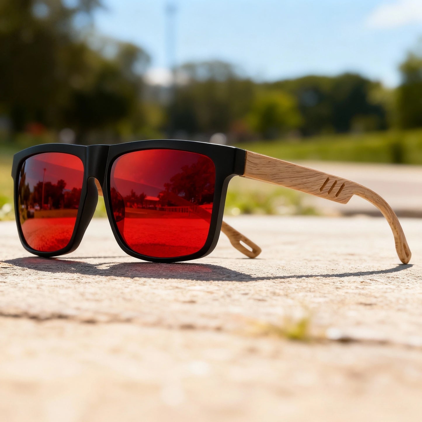 Square Sunglasses - Wood Grain Hinge