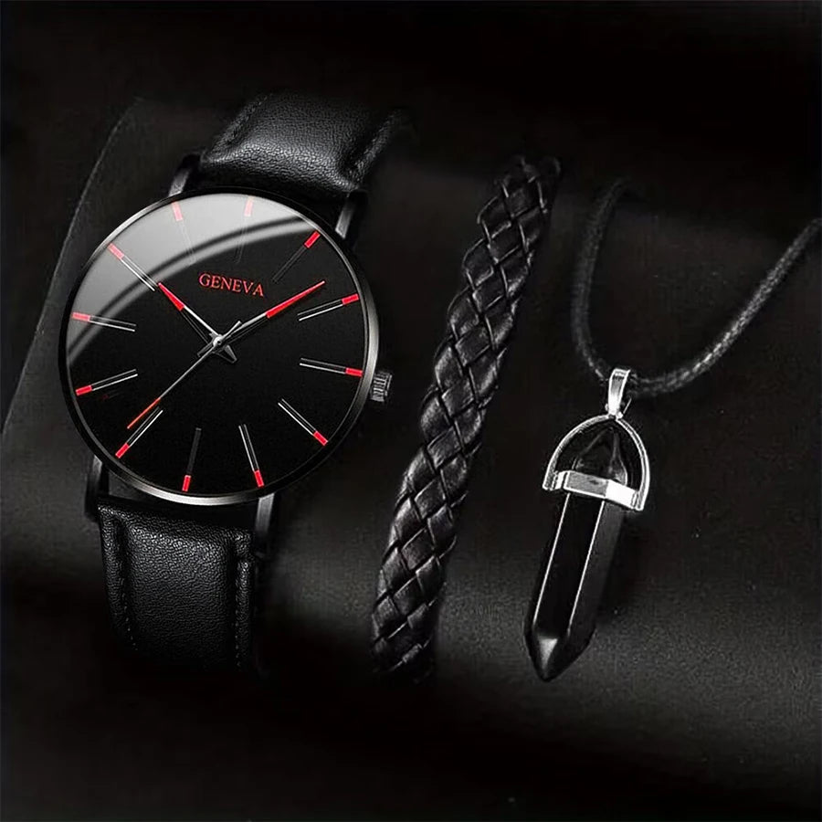 Men's Watch + Necklace + Bracelet Set